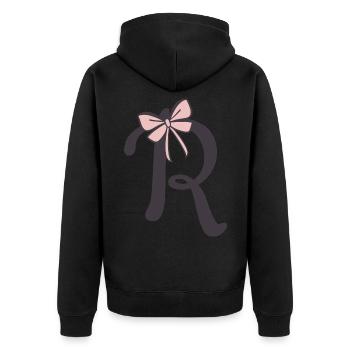 First letter R ribbon - Unisex Premium Organic Zip Hoodie - black - Back - Nico (187cm)