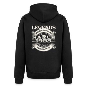 March Born 1993 30th birthday Man Legendary 93 - Unisex Premium Organic Zip Hoodie - black - Back - Nico (187cm)