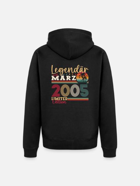 18. Geburtstag Mann Awesome März Jahrgang 2005 - Unisex Premium Bio Zip Hoodie - Schwarz