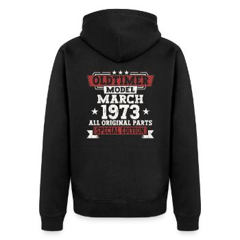 50. Geburtstag Mann März Jahrgang 1973 Oldtimer - Unisex Premium Bio Zip Hoodie - Schwarz - Hinten - Nico (187cm)