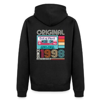 25 Birthday Man March Born 1998 Fun Cassette - Unisex Premium Organic Zip Hoodie - black - Back - Nico (187cm)