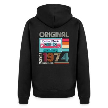 49 Birthday Man March Born 1974 Fun Cassette - Unisex Premium Organic Zip Hoodie - black - Back - Nico (187cm)