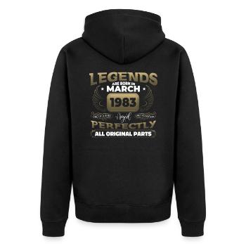 40th birthday man March born 1983 legend - Unisex Premium Organic Zip Hoodie - black - Back - Nico (187cm)