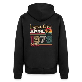 45e anniversaire homme April Né en 1978 Légendaire - Veste à capuche bio Premium Unisexe - noir - Dos - Nico (187cm)