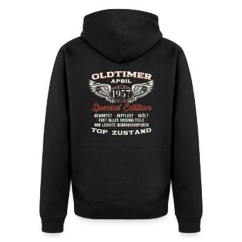 66. Geburtstag Mann April Jahrgang 1957 Oldtimer - Unisex Premium Bio Zip Hoodie - Schwarz - Hinten - Nico (187cm)