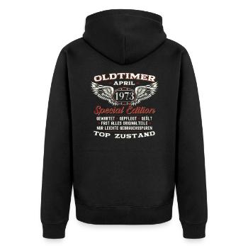 50. Geburtstag Mann April Jahrgang 1973 Oldtimer - Unisex Premium Bio Zip Hoodie - Schwarz - Hinten - Nico (187cm)