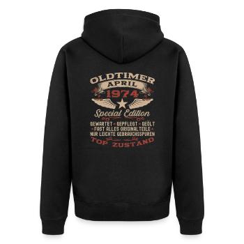 49. Geburtstag Mann Oldtimer April Jahrgang 1974 - Unisex Premium Bio Zip Hoodie - Schwarz - Hinten - Nico (187cm)