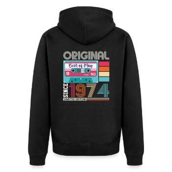 49 Anniversaire Homme Femme Cassette Mai Vintage 1974 - Veste à capuche bio Premium Unisexe - noir - Dos - Nico (187cm)