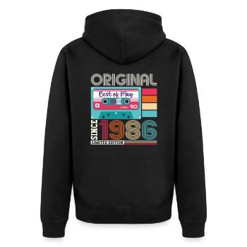 37 Anniversaire Homme Femme Cassette Mai Vintage 1986 - Veste à capuche bio Premium Unisexe - noir - Dos - Nico (187cm)