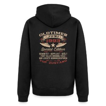 30. Geburtstag Mann Juni Jahrgang 1993 Oldtimer - Unisex Premium Bio Zip Hoodie - Schwarz - Hinten - Nico (187cm)