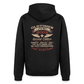 20. Geburtstag Mann Juni Jahrgang 2003 Oldtimer - Unisex Premium Bio Zip Hoodie - Schwarz - Hinten - Nico (187cm)