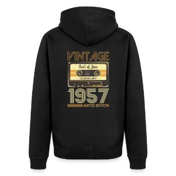 66 Geburtstag Mann Kassette Juni Jahrgang 1957 - Unisex Premium Bio Zip Hoodie - Schwarz - Hinten - Nico (187cm)