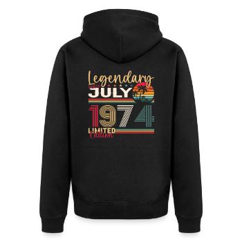 49th Birthday Man Legendary July Born 1974 - Unisex Premium Organic Zip Hoodie - black - Back - Nico (187cm)