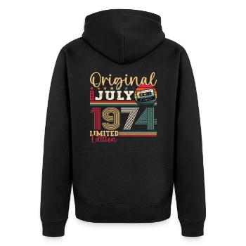 49th Birthday Man July Vintage 1974 Cassette - Unisex Premium Organic Zip Hoodie - black - Back - Nico (187cm)