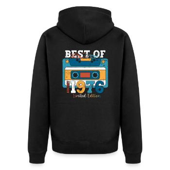 47. Geburtstag Mann August Jahrgang 1976 Kassette - Unisex Premium Bio Zip Hoodie - Schwarz - Hinten - Nico (187cm)