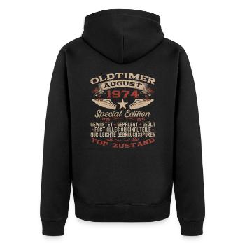49. Geburtstag Mann Oldtimer August Jahrgang 1974 - Unisex Premium Bio Zip Hoodie - Schwarz - Hinten - Nico (187cm)