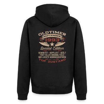 30. Geburtstag Oldtimer September Jahrgang 1993 - Unisex Premium Bio Zip Hoodie - Schwarz - Hinten - Nico (187cm)