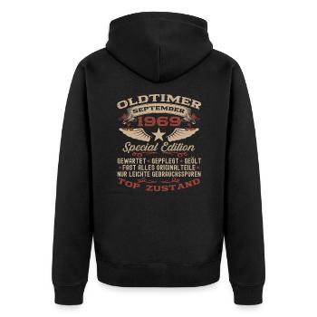 54. Geburtstag Oldtimer September Jahrgang 1969 - Unisex Premium Bio Zip Hoodie - Schwarz - Hinten - Nico (187cm)