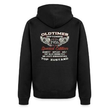 37ème anniversaire voiture classique septembre millésime 1986 - Veste à capuche bio Premium Unisexe - noir - Dos - Nico (187cm)