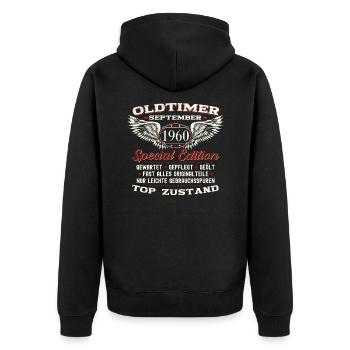 63ème anniversaire voiture classique septembre millésime 1960 - Veste à capuche bio Premium Unisexe - noir - Dos - Nico (187cm)