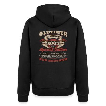 20. Geburtstag Oldtimer November Jahrgang 2003 - Unisex Premium Bio Zip Hoodie - Schwarz - Hinten - Nico (187cm)