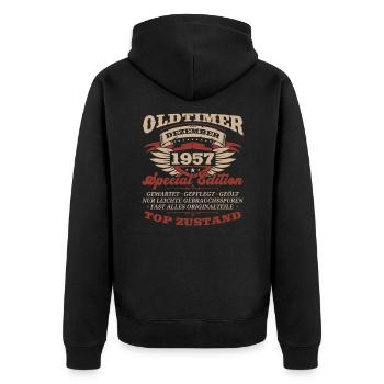 66. Geburtstag Oldtimer Dezember Jahrgang 1957 - Unisex Premium Bio Zip Hoodie - Schwarz - Hinten - Nico (187cm)