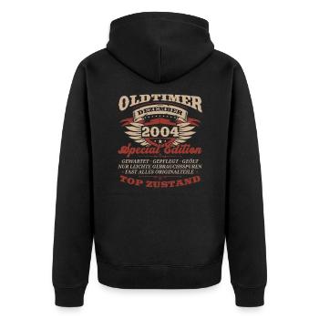 19. Geburtstag Oldtimer Dezember Jahrgang 2004 - Unisex Premium Bio Zip Hoodie - Schwarz - Hinten - Nico (187cm)