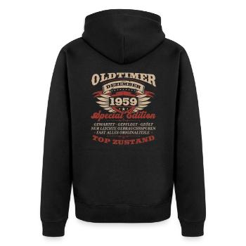 64. Geburtstag Oldtimer Dezember Jahrgang 1959 - Unisex Premium Bio Zip Hoodie - Schwarz - Hinten - Nico (187cm)