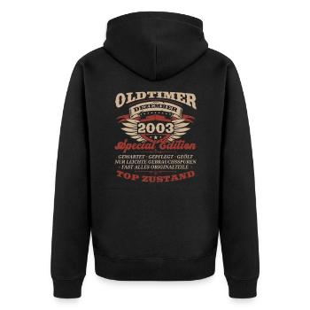 20. Geburtstag Oldtimer Dezember Jahrgang 2003 - Unisex Premium Bio Zip Hoodie - Schwarz - Hinten - Nico (187cm)