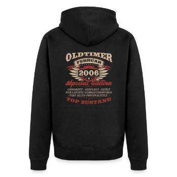 18. Geburtstag Oldtimer Februar Jahrgang 2006 - Unisex Premium Bio Zip Hoodie - Schwarz - Hinten - Nico (187cm)