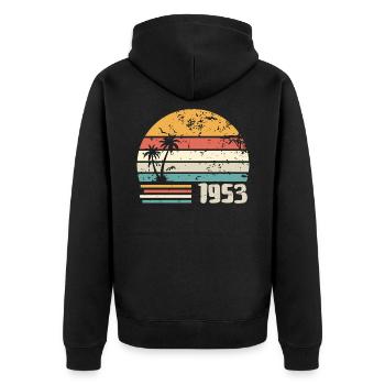 1953 Geburtstagsgeschenk - Made in 1953 Retro 1953 - Unisex Premium Bio Zip Hoodie - Schwarz - Hinten - Nico (187cm)