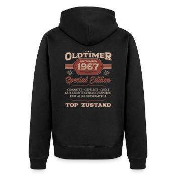 57. Geburtstag Oldtimer September 1967 Jahrgang 67 - Unisex Premium Bio Zip Hoodie - Schwarz - Hinten - Nico (187cm)