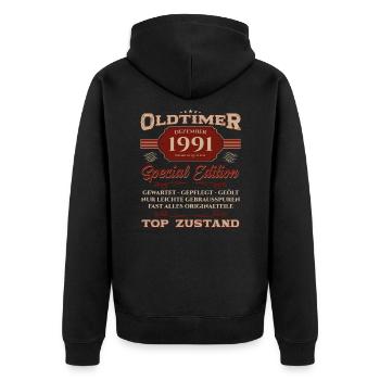 33. Geburtstag Oldtimer Dezember 1991 Jahrgang 91 - Unisex Premium Bio Zip Hoodie - Schwarz - Hinten - Nico (187cm)