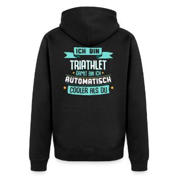 Cooler Triathlet - lustige Triathlon Geschenkidee - Unisex Premium Bio Zip Hoodie - Schwarz - Hinten - Nico (187cm)