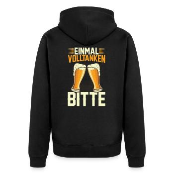 Lustiger Bier Spruch - EINMAL VOLLTANKEN BITTE - Unisex Premium Bio Zip Hoodie - Schwarz - Hinten - Nico (187cm)