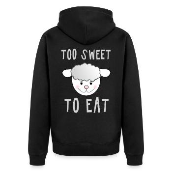 Sheep - TOO SWEET TO EAT - vegan fun4m3animal - Unisex Premium Organic Zip Hoodie - black - Back - Nico (187cm)