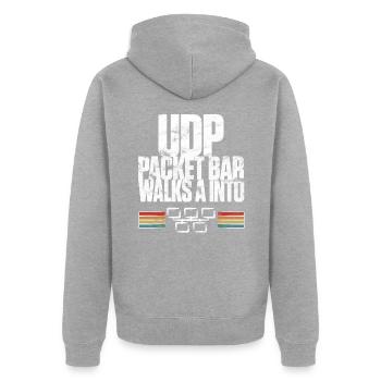 UDP Packet Bar Walks A Into - Unisex Premium Bio Zip Hoodie - Grau meliert - Hinten - Nico (187cm)