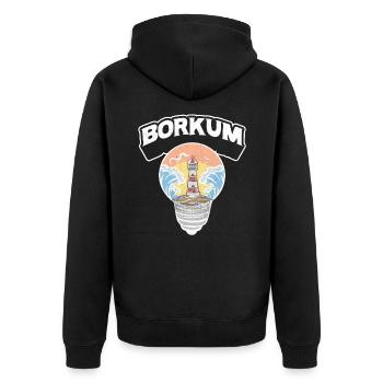 Borkum Glühbirne Leuchtturm Insel Shirt - Unisex Premium Bio Zip Hoodie - Schwarz - Hinten - Nico (187cm)
