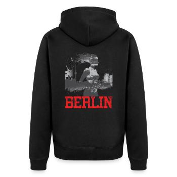 Berlin Marathon Läuferin Laufshirt für Frauen - Unisex Premium Bio Zip Hoodie - Schwarz - Hinten - Nico (187cm)