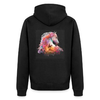 Pferd Blumen Reiter Western Wildpferd Berge - Unisex Premium Bio Zip Hoodie - Schwarz - Hinten - Nico (187cm)