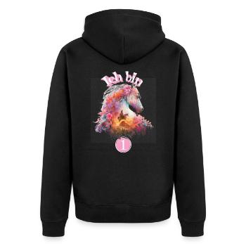 1. Geburtstag Pferd Blumen Geschenk für Mädchen - Unisex Premium Bio Zip Hoodie - Schwarz - Hinten - Nico (187cm)