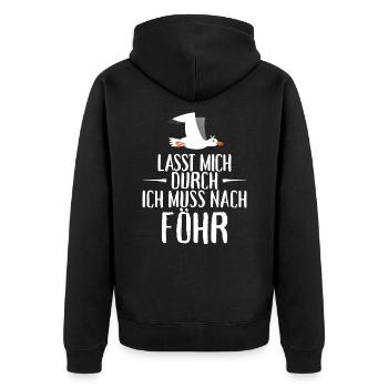 Lasst mich durch nach Föhr Möwe Sonne Strand Meer - Unisex Premium Bio Zip Hoodie - Schwarz - Hinten - Nico (187cm)