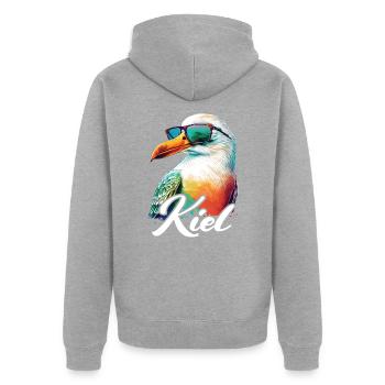 Kiel Urlaub coole bunte Möwe mit Sonnenbrille - Unisex Premium Bio Zip Hoodie - Grau meliert - Hinten - Nico (187cm)