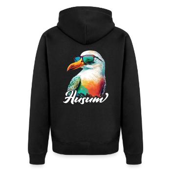 Husum holiday cool colorful seagull with sunglasses - Unisex Premium Organic Zip Hoodie - black - Back - Nico (187cm)