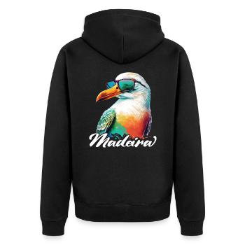 Madeira Urlaub coole bunte Möwe mit Sonnenbrille - Unisex Premium Bio Zip Hoodie - Schwarz - Hinten - Nico (187cm)