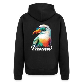 Vienna Austria Holiday Seagull with sunglasses - Unisex Premium Organic Zip Hoodie - black - Back - Nico (187cm)