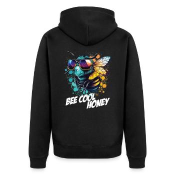 Graffiti Hummel mit Sonnenbrille Bee Cool Honey - Unisex Premium Bio Zip Hoodie - Schwarz - Hinten - Nico (187cm)