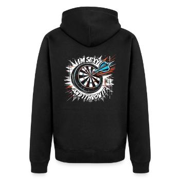 Dart Dartspieler I'm sexy and I throw it - Unisex Premium Bio Zip Hoodie - Schwarz - Hinten - Nico (187cm)