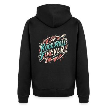 Rock n Roll forever Vintage Logo - Unisex Premium Bio Zip Hoodie - Schwarz - Hinten - Nico (187cm)