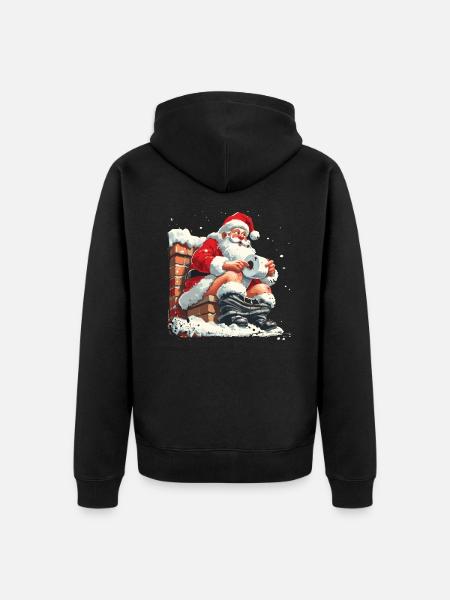 Julemanden sidder på skorstenstoilet - Premium økologisk unisex-hættejakke - sort
